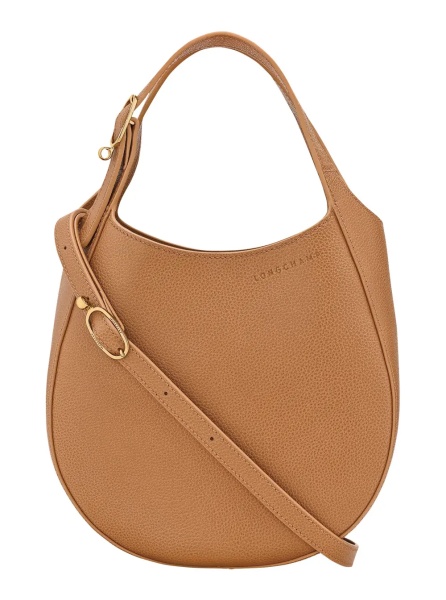 Geanta de umar 'Le Foulonné' Brown Shoulder Bag with Adjustable Strap and Logo Lettering on the Front in Grained Leather for Women