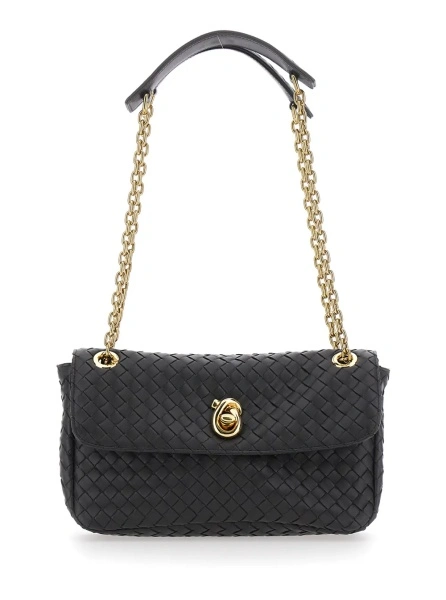 Geanta de umar 'Madison' Brown Crossbody bag with sliding strap and Intrecciato motif in leather for women