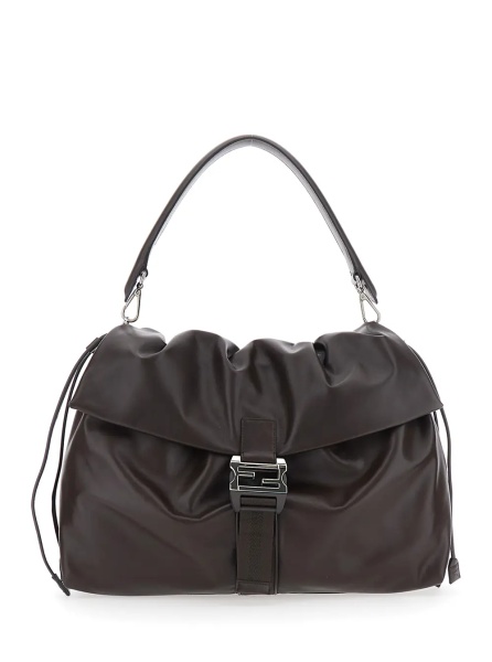 Geanta de umar 'Mama Baguette Large' Brown Shoulder Bag with FF Closure on the Front in Leather Man