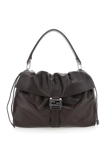 Geanta de umar 'Mama Baguette Large' Brown Shoulder Bag with FF Closure on the Front in Leather Man