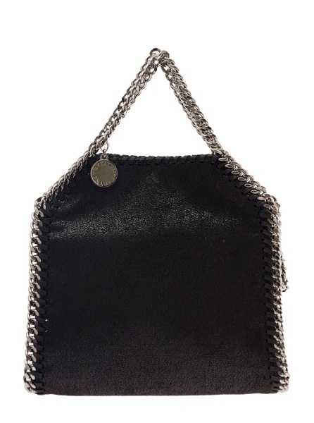 Geanta de umar Mini Tote Bag '3Chain' with Logo Engraved Charm in Black Ecoleather for Women