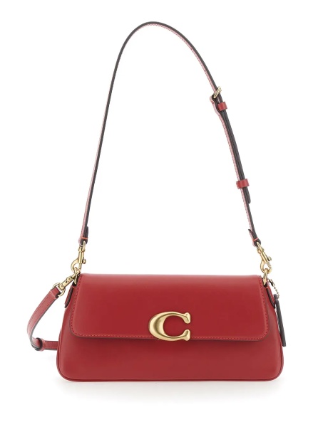 Geanta de umar Red Crossbody bag with Logo Plaque on the Front and Adjustable and Removable Red Strap in Leather for Women