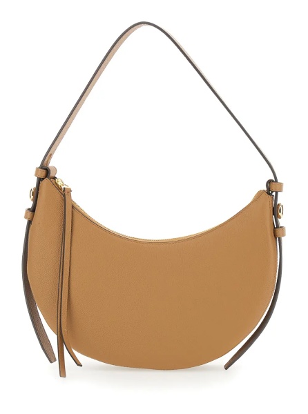 Geanta de umar 'Romy Half Moon' Beige Shoulder Bag with Adjustable and Removable Shoulder Strap in Grained Leather Woman