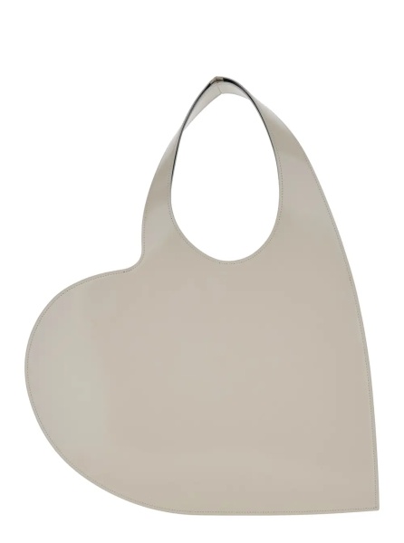 Geanta de umar Shoulder Bag 'Heart' with Logo Print in Beige Leather for Women