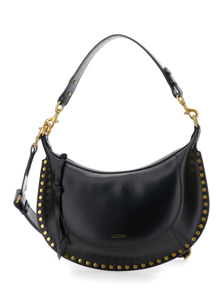 Geanta de umar Shoulder Bag 'Naoko' with Removable Strap and Logo Lettering Embossed on the Front in Black Leather for Women