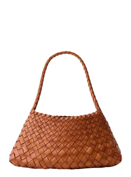 Geanta de umar Shoulder Bag 'Rosanna' Mini with Top Handle and Leather Weave Design in Brown for Women