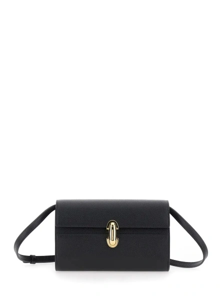 Geanta de umar Shoulder Bag 'Symmetry' with Clasp in Grained Black Leather for Women