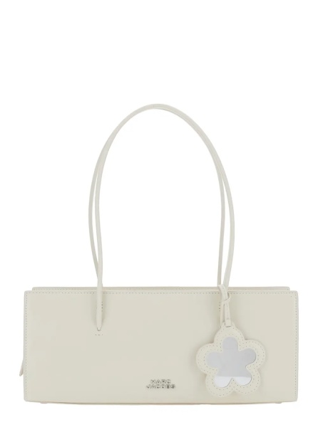 Geanta de umar Shoulder Bag 'The Mirror Satchel' with Logo on the Front and Flower Pendant in White Leather for Women