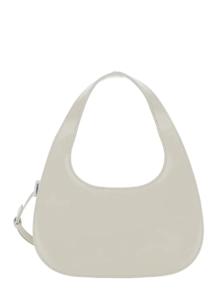 Geanta de umar 'Slim Swipe Phone Baguette' Beige Shoulder Bag with Adjustable and Removable Strap and Logo Lettering on the Front in Leather Women