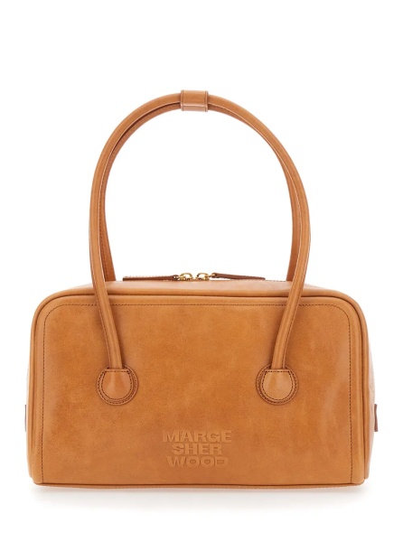 Geanta de umar 'Soft Boston' Brown Small Shoulder bag with Two Top Handles and Logo lettering on the Front in Suede for Women