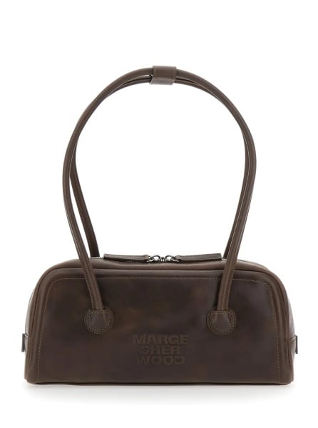 Geanta de umar 'Soft Boston Ew' Brown Shoulder bag with Two Top Handles and Logo lettering on the Front in Leather for Women