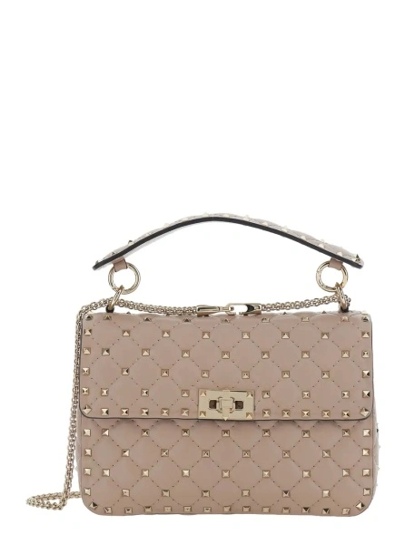 Geanta de umar 'Spike Medium' Beige Crossbody bag with Rockstud studs applied all-over in leather for women