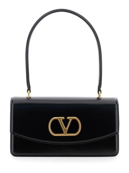 Geanta de umar 'Vain' Black Shoulder Strap with VLogo Plaque on the Front and One Top Handle in Leather Woman