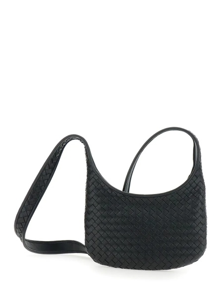 Geanta de umar 'Veneto' Black Shoulder Bag with Fixed Shoulder Strap and All-Over Intrecciato Motif in Leather Man