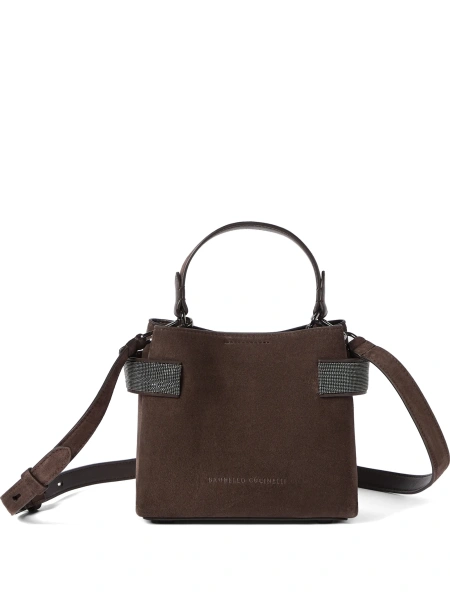Geanta mini Brunello Cucinelli maro din piele intoarsa