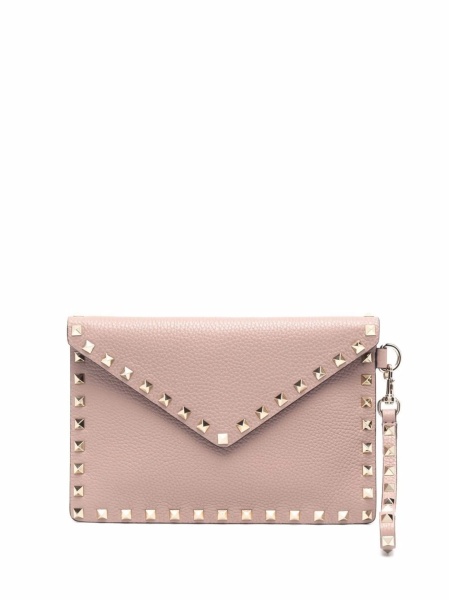 Geanta plic Valentino Garavani Rockstud neutra din zamak si metal