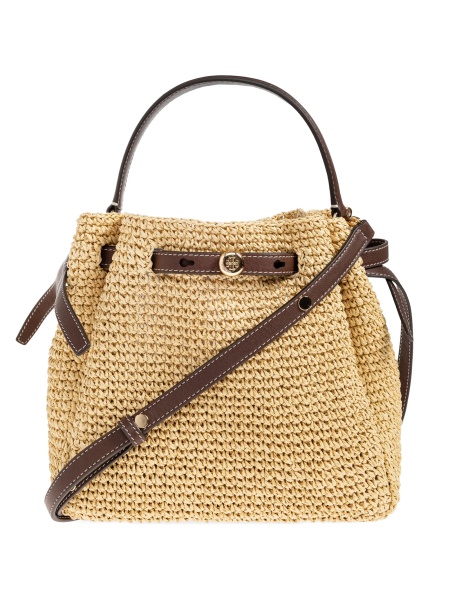 Geanta tip postas Tory Burch neutra din piele si paie
