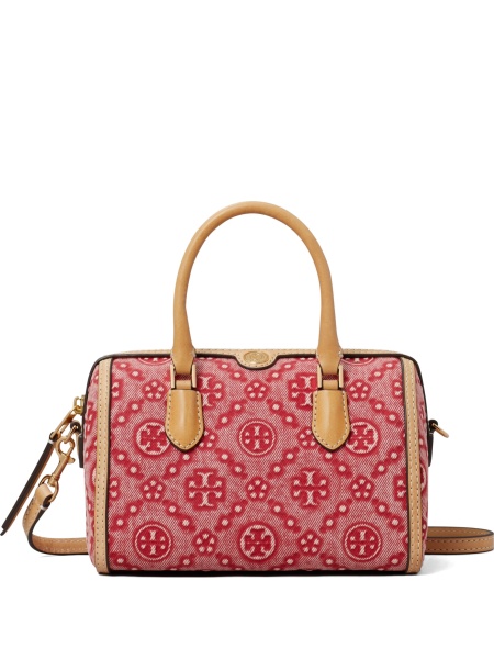Geanta tip postas Tory Burch rosie din piele si bumbac
