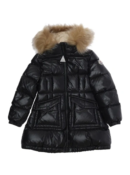 Geci 'ARUNA' black Jacket with hood with removable fur and logo patch on the sleeve in Tech Fabric for Girl