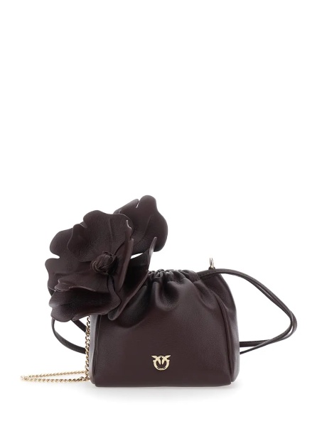 Genti Mini Bag 'Pouch Flower' with Floral Print in Bordeaux Leather for Women