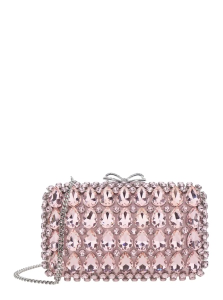 Genti "PINK SATIN CRYSTAL CLUTCH BAG" Pink Clutch Bag with crystals on the front in satin for women