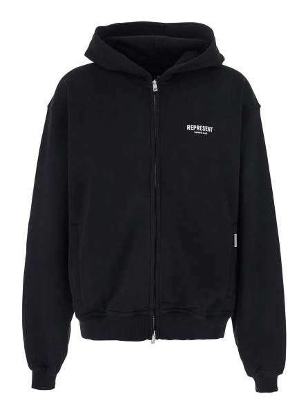 Hanorace Black Zip-Up Sweatshirt with Logo on the Front and Back in Cotton Man