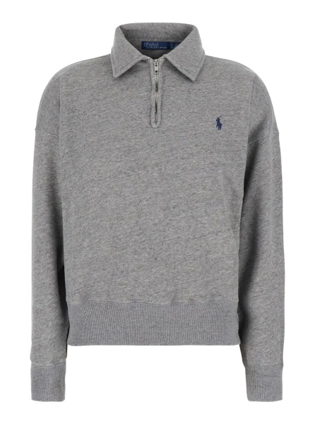 Hanorace Gray sweatshirt with polo-shirt style collar and Pony embroidery on the front in cotton blend for women
