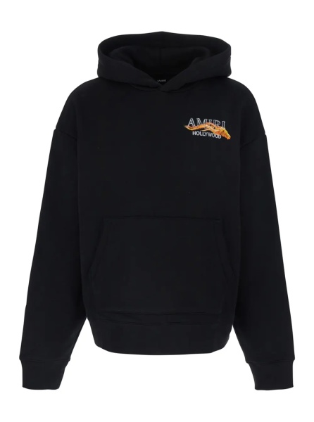 Hanorace Hooded Sweatshirt with Fixed Hood and Lettering Logo on Front and Back in Black Cotton for Men