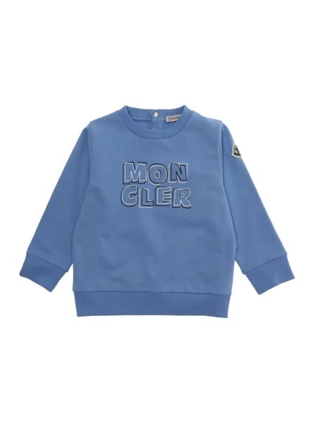 Hanorace Light Blue Crewneck Sweatshirt with logo patch on the sleeve and maxi logo lettering on the front in cotton baby