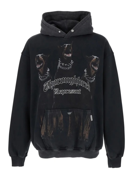 Hanorace Sweatshirt 'Fissa' with Maxi Print on the Front in Black Cotton for Men