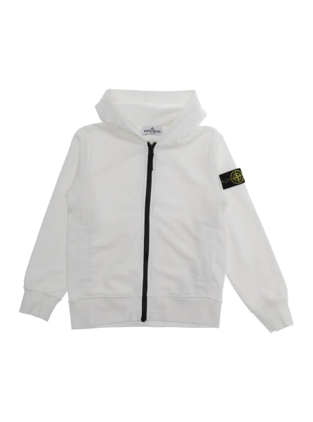 Hanorace White Sweatshirt with Fixed Hood and Logo Patch on the Sleeve in Cotton Boy