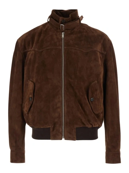 Jacheta Alexander McQueen maro din piele intoarsa