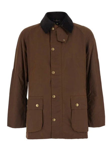 Jacheta 'Ashby' brown Jacket with classic collar and side pockets in waxed cotton for men