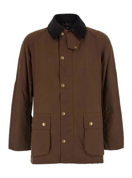 Jacheta 'Ashby' brown Jacket with classic collar and side pockets in waxed cotton for men