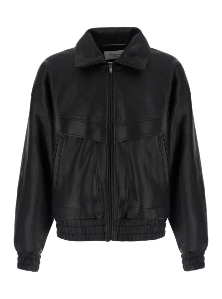 Jacheta Black Jacket with classic collar and zip closure on the front in leather for men