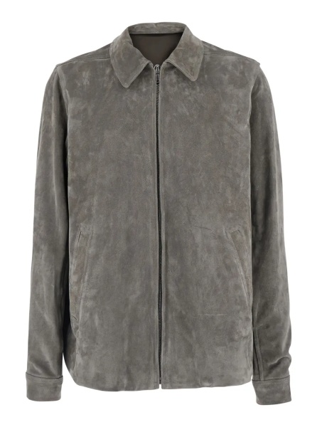 Jacheta 'Brad' Grey Jacket with classic collar and back strap in suede men