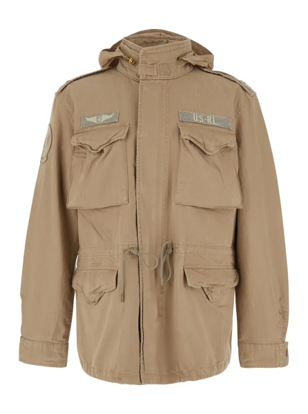 Jacheta Brown Jacket with removable hood and four flap pockets on the front in cotton for men