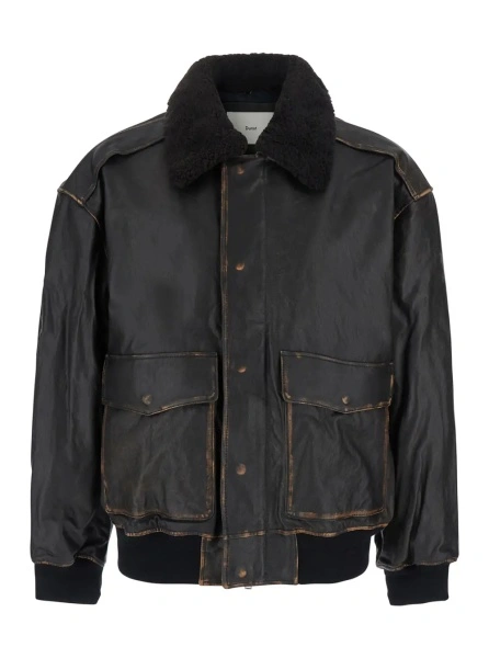 Jacheta DUNST neagra din piele si shearling