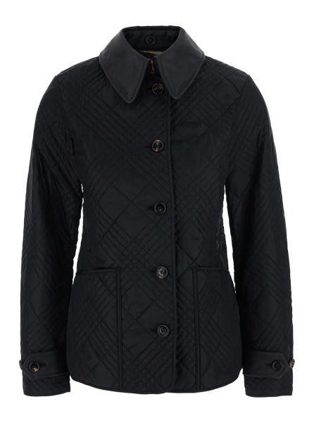 Jacheta 'Fernleigh' Black Jacket with removable leather collar and all-over Check stitching in quilted tech fabric for women