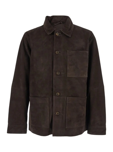Jacheta Jacket 'CAMOSCIO' Brown with Leather Front Closure Men