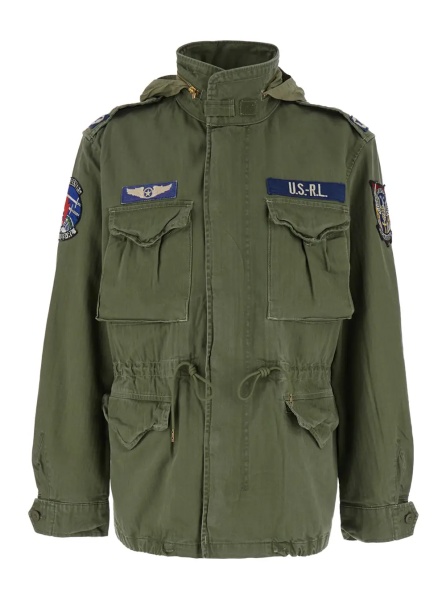 Jacheta Jacket with Patches Applied on the Front and Sleeves in Green Cotton for Men