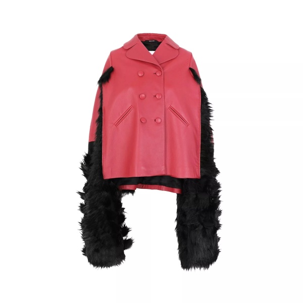 Jacheta Maison Margiela Faux Fur Trimmed Leather Cape Jacket