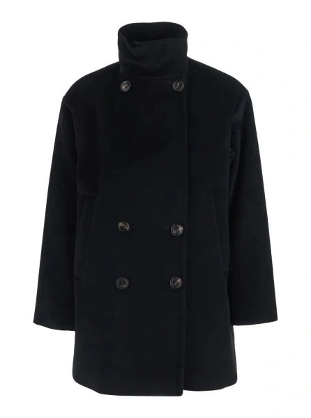 Jacheta 'Maroso' Black high-neck jacket with Dropped shoulders in wool for women