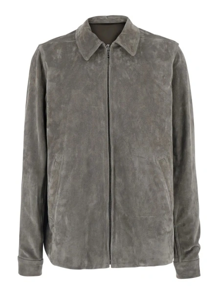 Jacheta Rick Owens gri din piele intoarsa