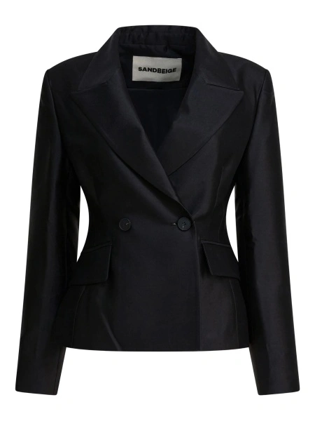 Jacheta Sandbeige neagra din matase si lana