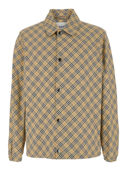 Jacheta 'Slindon' Beige Jacket with Classic Collar and All-Over Check Motif in Tech Fabric Man