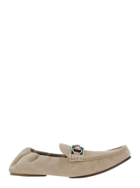 Mocasini Beige Loafers with Horsebit Plate and Web Detail on the Front in Suede for Men