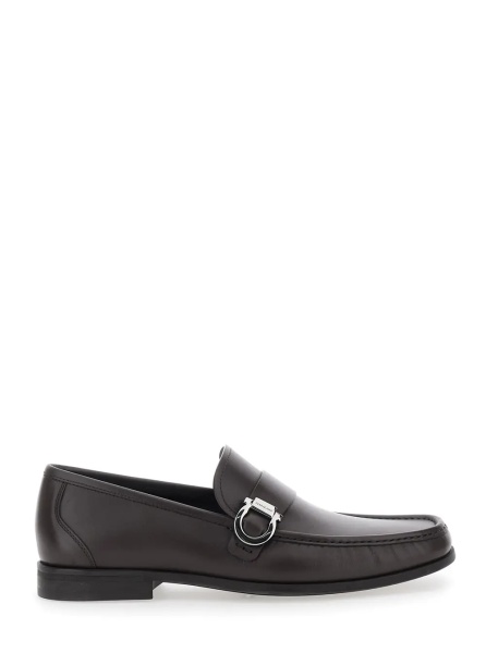 Mocasini Brown Loafers with Gancini Detail on Side in Leather Man