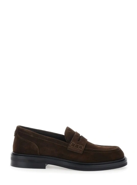 Mocasini Brown Loafers with logo plate on the back in suede for women