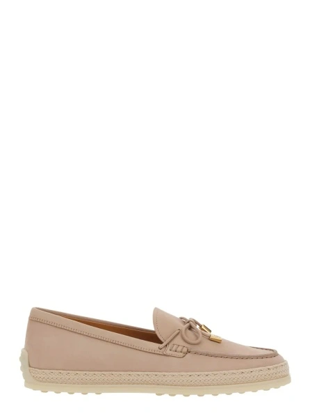 Mocasini Loafers 'Tod's' Pink with Bow Detail and Rope Trim in Leather Women